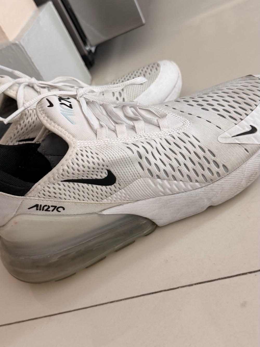 Nike Air Max 270 Men's White with Black Swoosh Sneakers